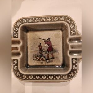 Vintage Irish Porcelain Wade Dish Armagh Pottery Ashtray 5” x 6” Hunting Scene